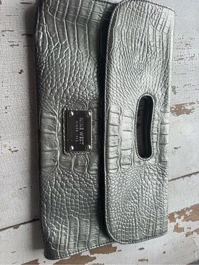 Nine West Silver Croc-Embossed Wristlet Clutch